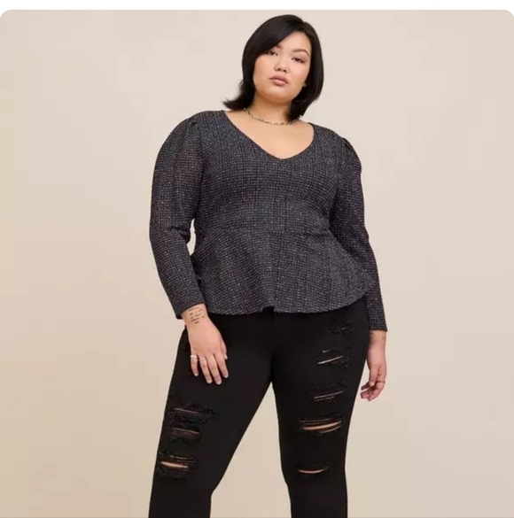 🍂🍁NWOT TORRID 3X Rainbow Boucle V-Neck Peplum Top - Picture 1 of 5